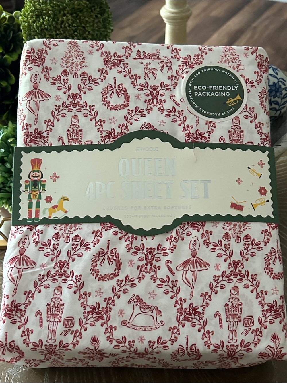 NEW! Vintage Inspired Floral Nutcracker Ballerina Toile Holiday Queen Sheet Set